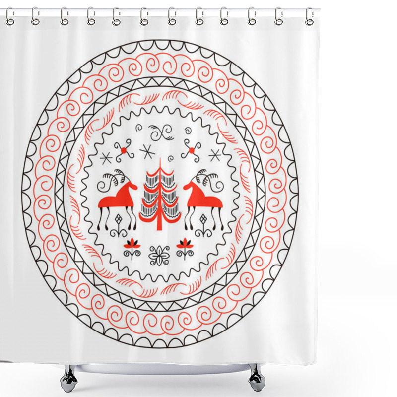 Personality  National Northen Paintings Circle Frame. Folk Handicrafts. Enchanting Original Ornaments. Shower Curtains