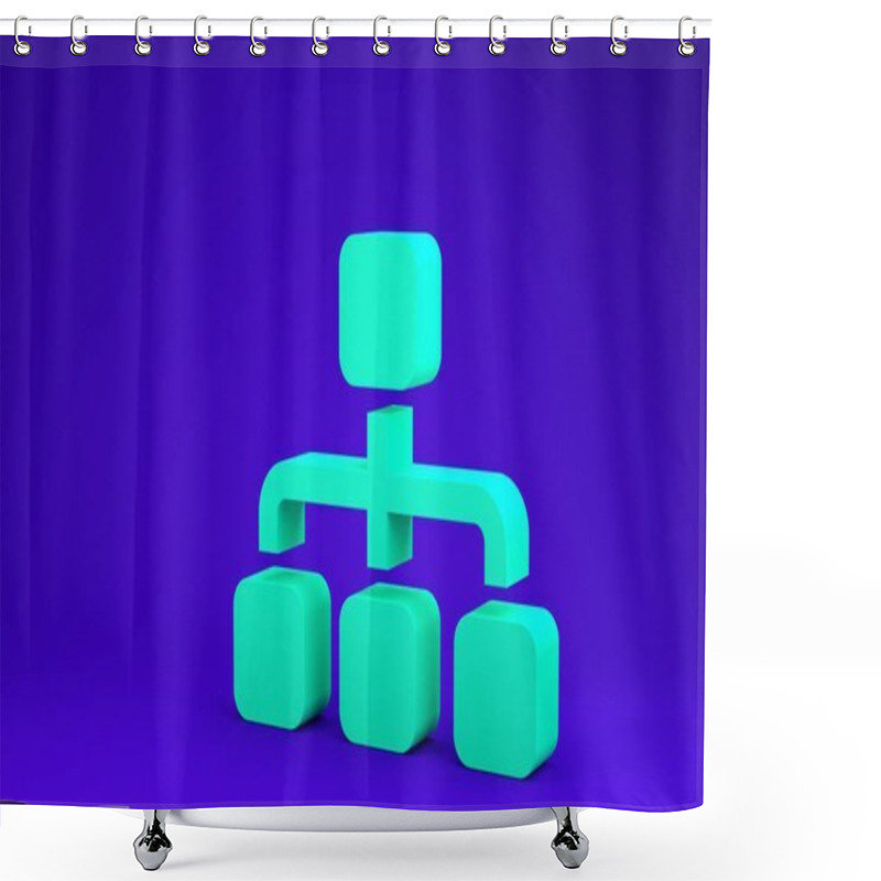 Personality  Green Business Hierarchy Organogram Chart Infographics Icon Isolated On Blue Background. Corporate Organizational Structure Graphic Elements. Minimalism Concept. 3d Illustration 3D Render Shower Curtains