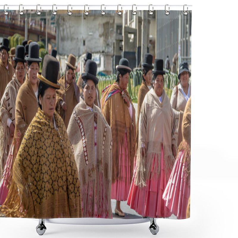 Personality  Traditional Women (Cholitas) In Typical Clothes During 1st Of May Labor Day Parade - La Paz, Bolivia Shower Curtains