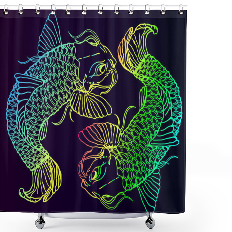 Personality  Two Neon Fish Catfish On A Gradient Background Shower Curtains