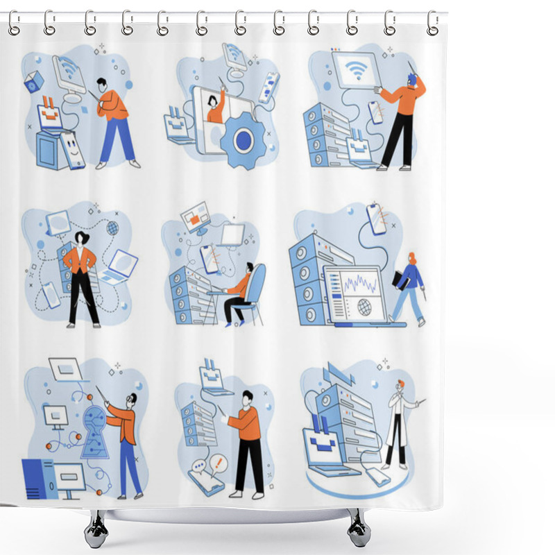 Personality  System Administrator. Vector Illustration. The System Administrator Concept Highlights Importance Technical Specialists In System Management Directors Provide Strategic Direction And Governance Shower Curtains