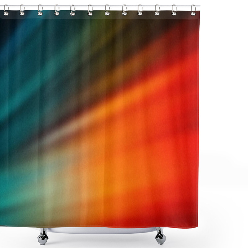 Personality  A Vivid Abstract Gradient Merging Deep Teal, Forest Green, And Fiery Orange Hues. The Grainy Texture And Dynamic Motion Create A Warm, Energetic, And Bold Modern Aesthetic Shower Curtains