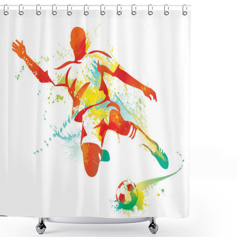 Personality  Soccer Player Kicks The Ball. Vector Illustration. Shower Curtains