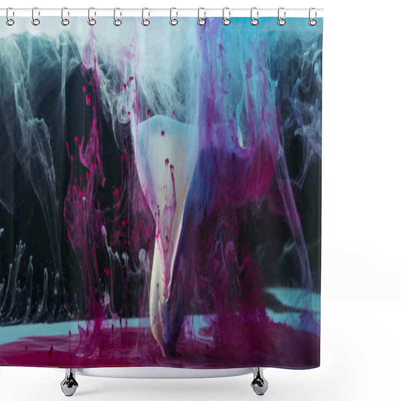 Personality  Close-up View Of Tender White Calla Lily And Pink Ink On Black Shower Curtains