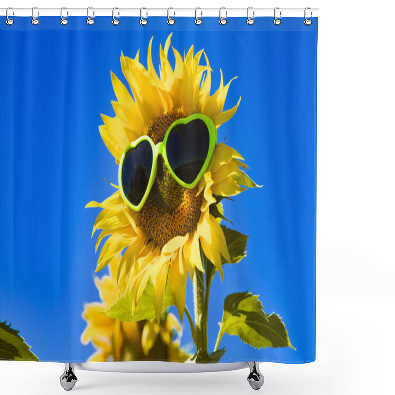 Personality  Yellow Sunflowers With Heart Sunglasses Shower Curtains