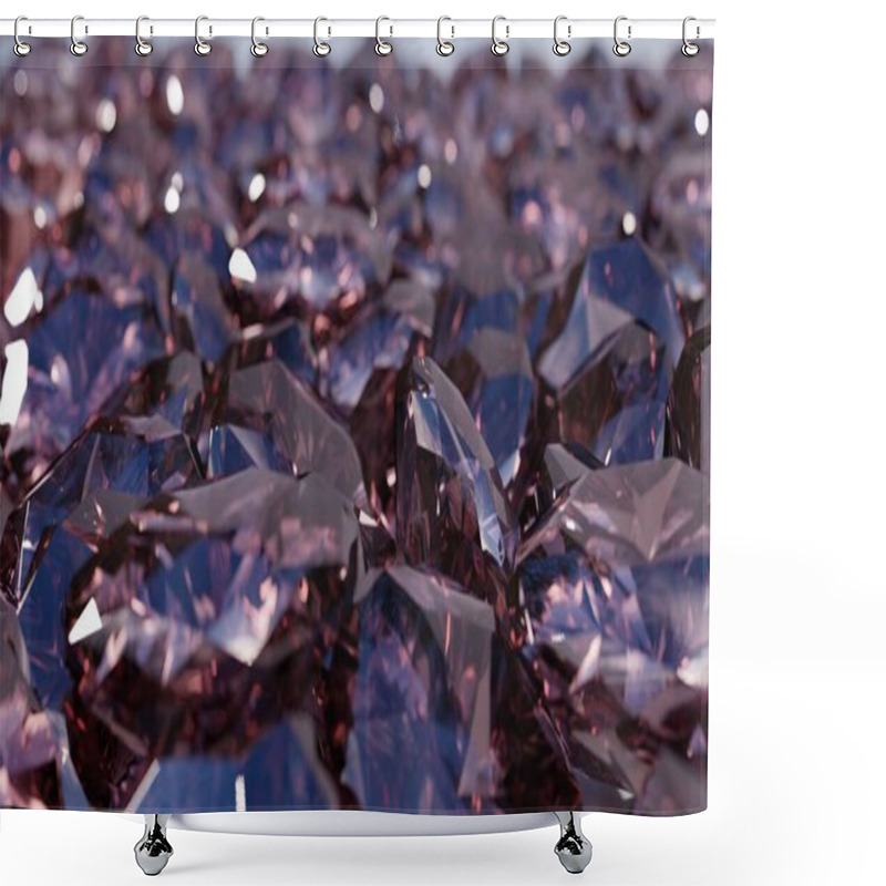 Personality  Close Up Of Pile Of Red Diamonds On White Background, 3D Illustration Shower Curtains