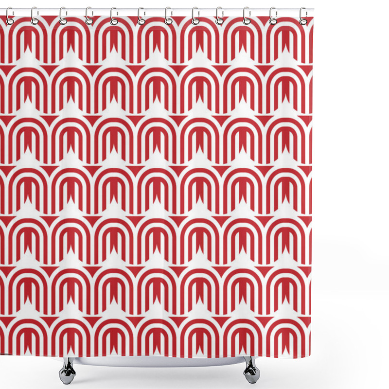 Personality  A Bold Pattern Of Rounded Red Arches Arranged In A Symmetrical, Flowing Layout. Shower Curtains