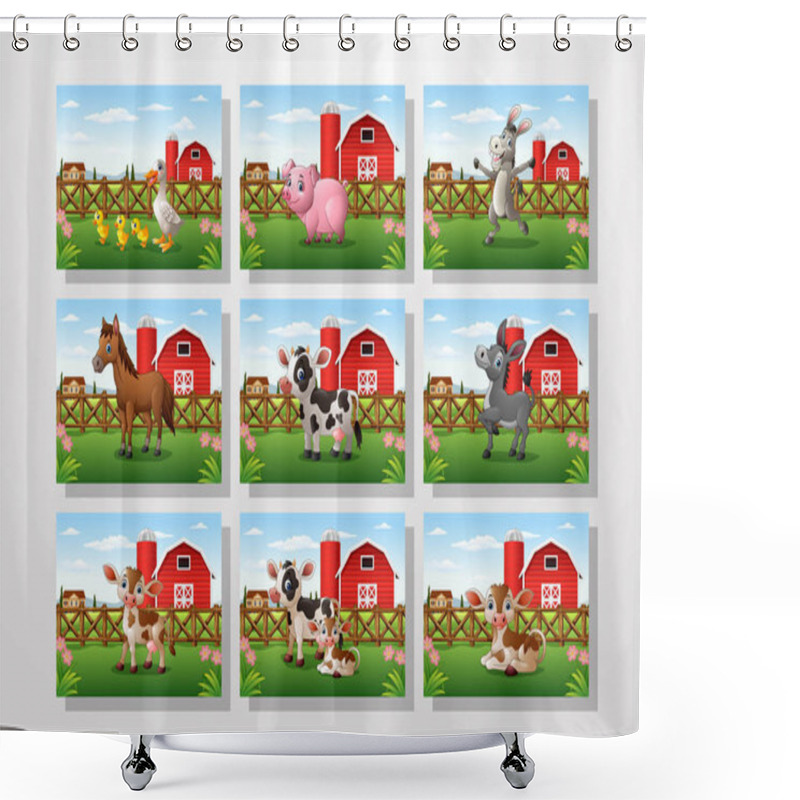 Personality  Cartoon Animal In The Farm Background Colelctions Set Shower Curtains