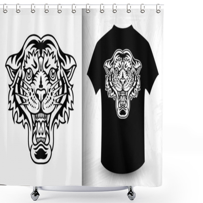 Personality  Tiger Head. Design Idea For T-shirt Print. Shower Curtains