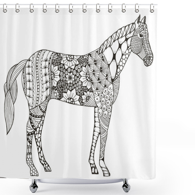 Personality  Horse Chinese Zodiac Sign Zentangle Stylized, Vector Illustration, Pattern, Freehand Pencil, Hand Drawn. Zen Art. Ornate. Lace. Shower Curtains