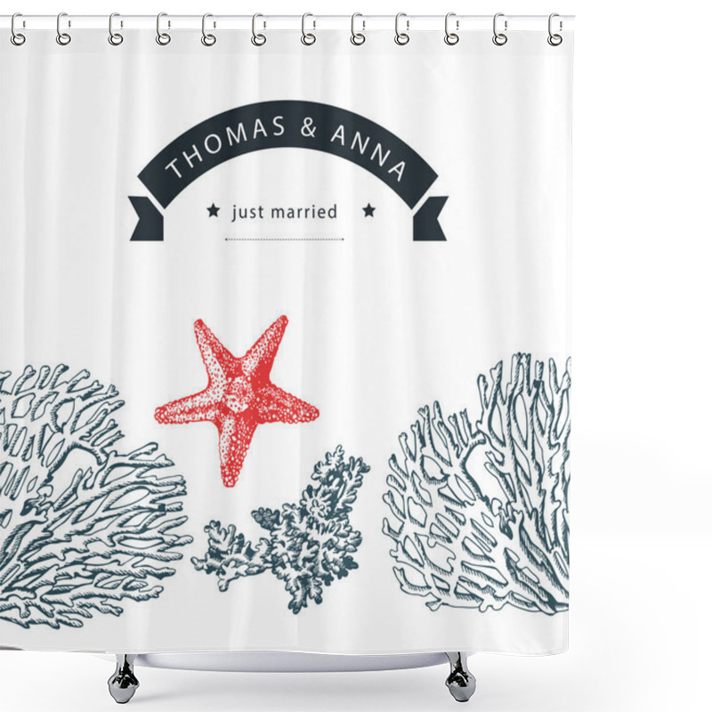 Personality  Wedding Invitation With Marine Motifs Shower Curtains