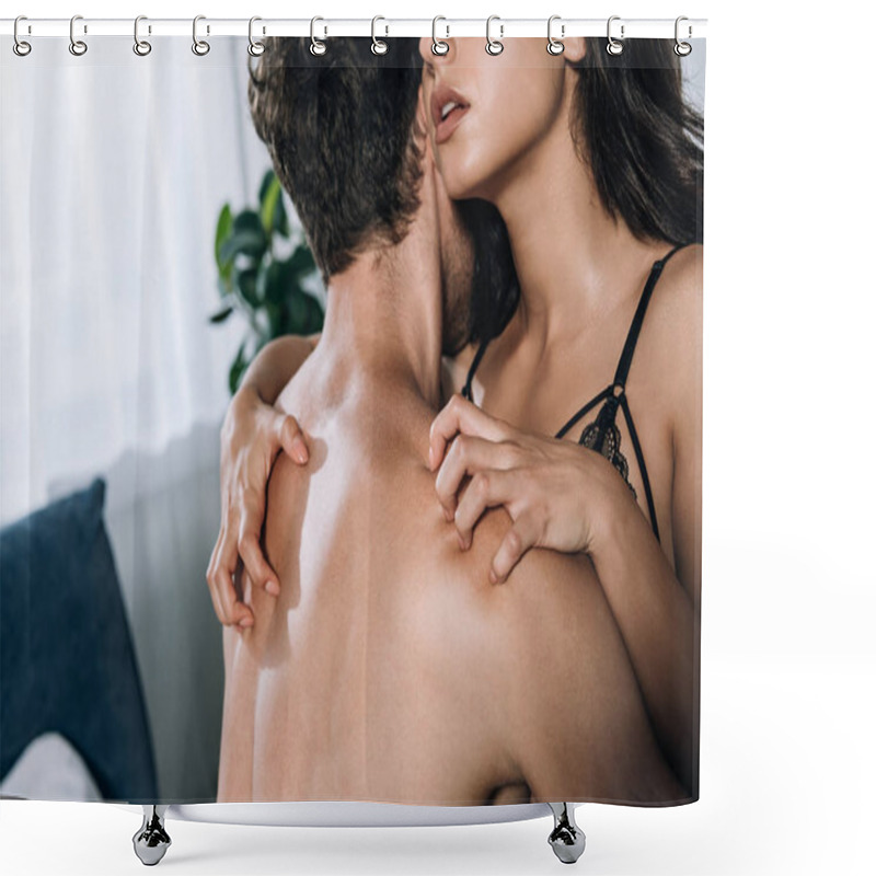 Personality  Cropped View Of Seductive Girl Embracing Shirtless Boyfriend  Shower Curtains