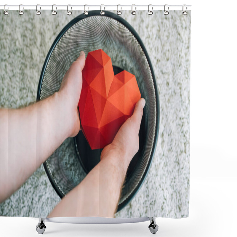 Personality  Partial View Of Man Throwing Out Heart In Trash Can Shower Curtains