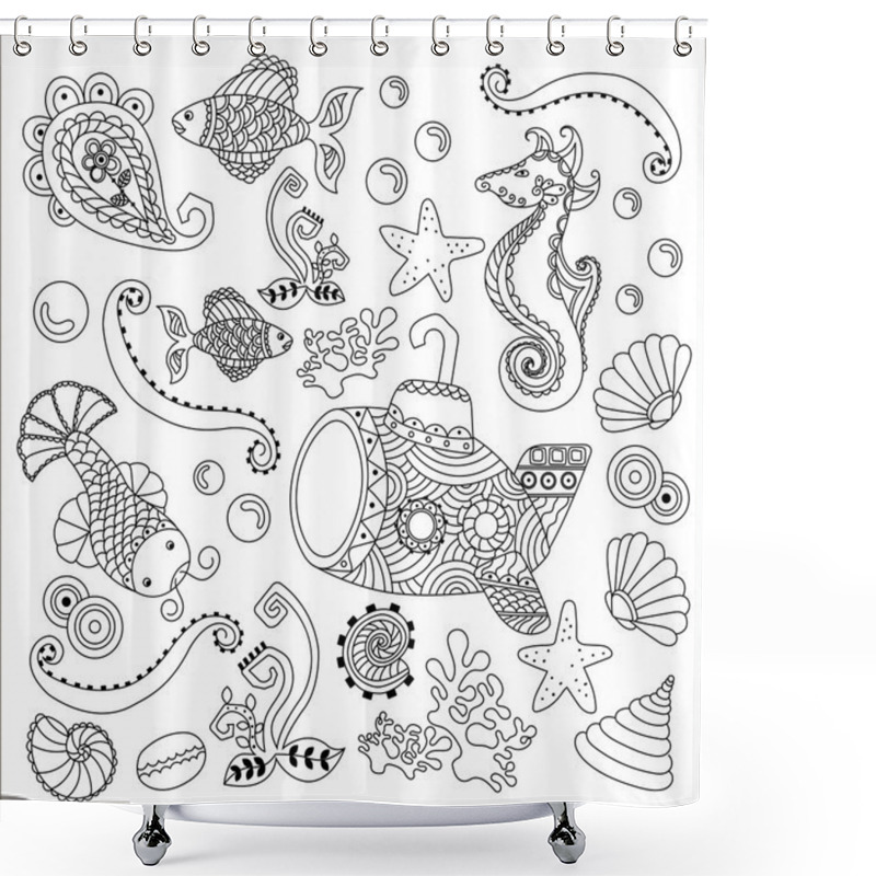 Personality  Hand Drown Illustration Of  Seafloor. Antistress Ornament. Boho  Shower Curtains