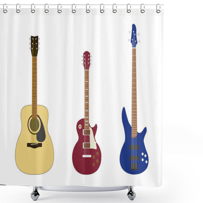 Personality  Set Guitar In Flat Style On A White Background, Vector Shower Curtains