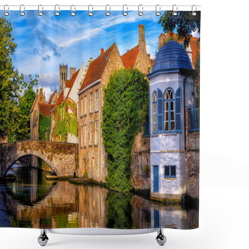 Personality  Historical Brick Houses On A Canal In Bruges Medieval Old Town, Belgium Shower Curtains