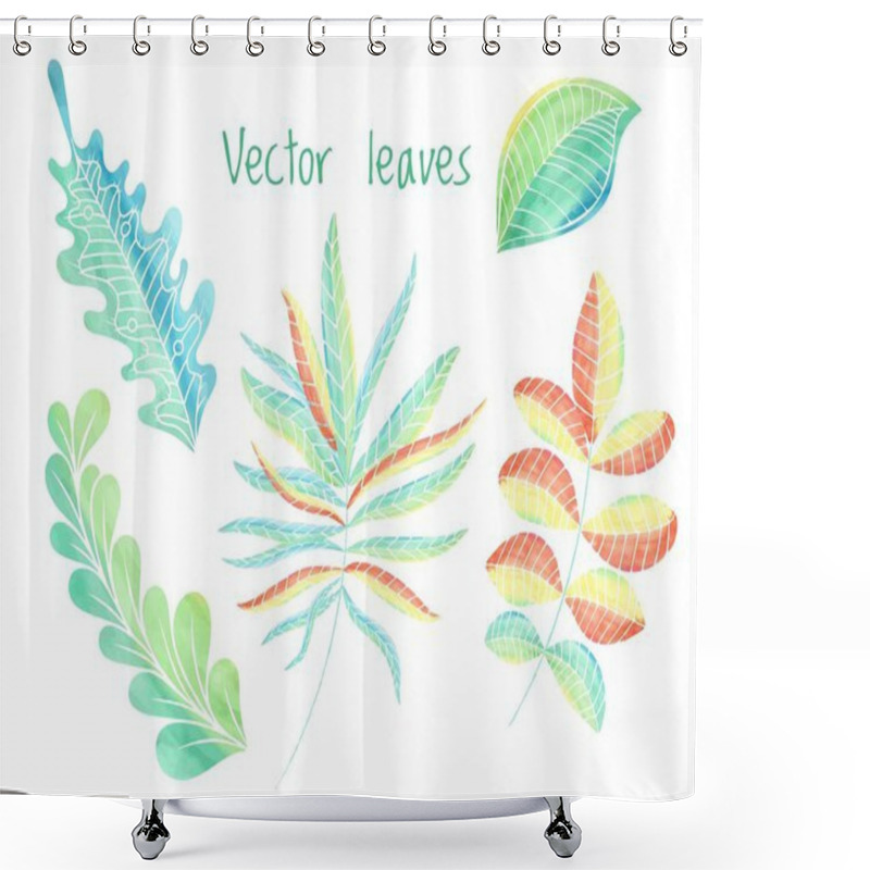 Personality  Leaves Vector Set, Hand Drawn Eco Collection Shower Curtains