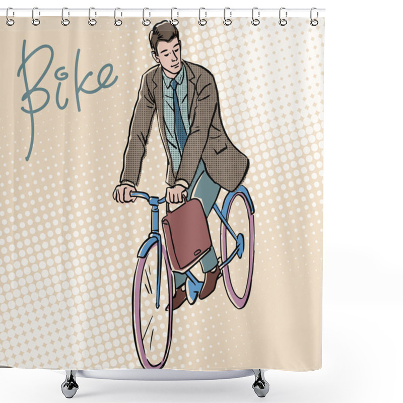 Personality  Businessman On Bicycle Retro Style Pop Art Shower Curtains