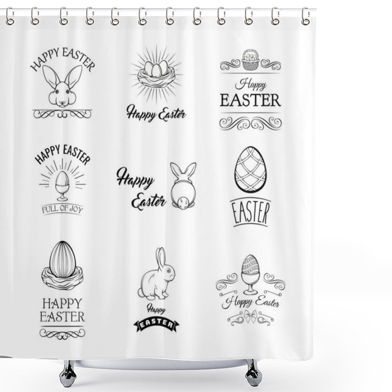 Personality  Happy Easter Set With Cute Elements For Greeting Or Invitation Card. Vector Illustration. Shower Curtains