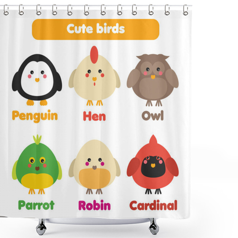 Personality  Cute Birds Icons Set Shower Curtains