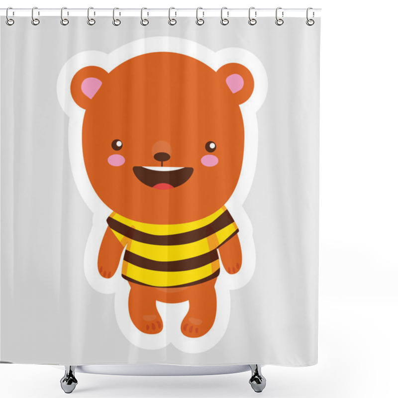 Personality  Cute Little Bear In Cartoon Style Wearing Bee T-shirt On Gray Background. Use As Symbol Icon Emblem Mascot Badge Sticker Character Cartoon Emoticon Pattern Toy. Vector Isolated Illustration Hand Draw Shower Curtains