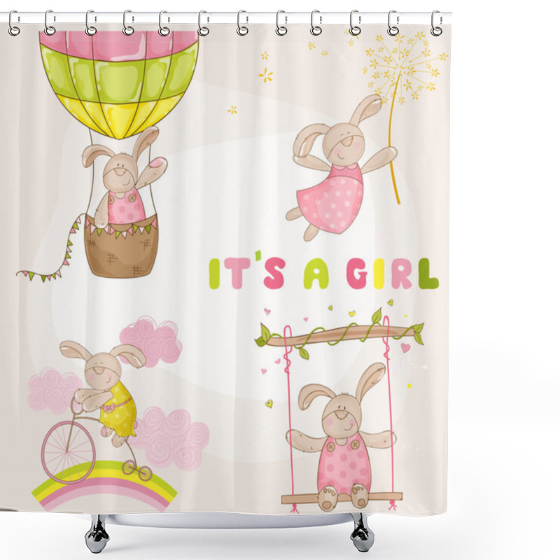 Personality  Baby Bunny Set - Baby Shower Or Arrival Card - In Vector Shower Curtains