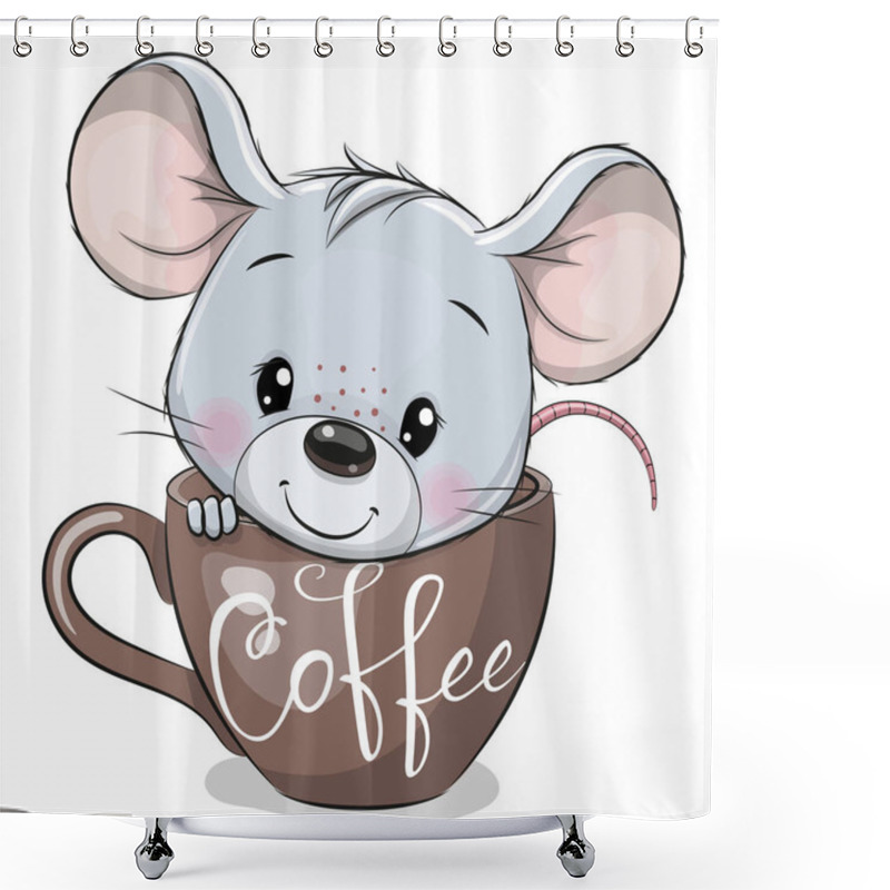 Personality  Cartoon Mouse Is Sitting In A Cup Of Coffee Shower Curtains