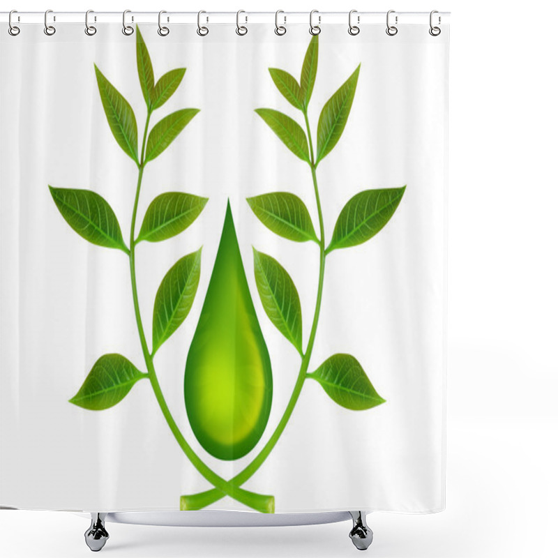 Personality  Green Leaf And Water Drop Shower Curtains