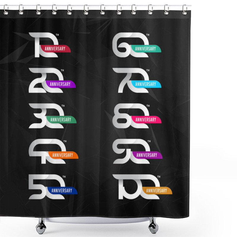 Personality  Set Of Anniversary Signs From 10th To 100th. Abstract Dark Background. Stock Vector Illustration. Shower Curtains