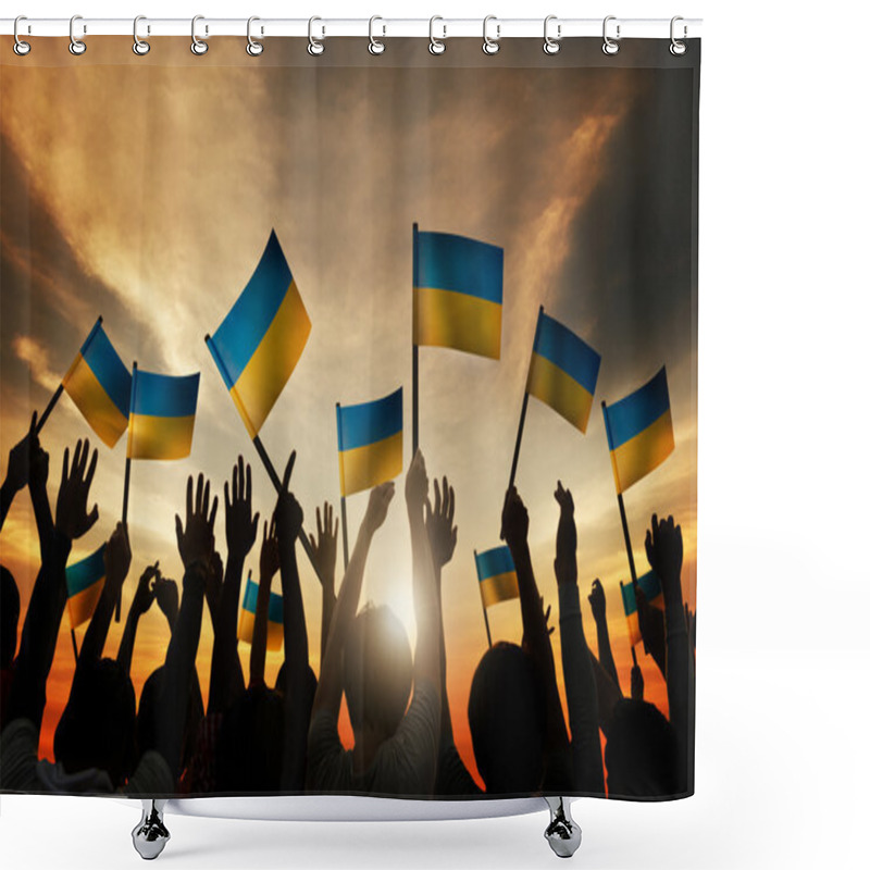 Personality  Group Of People Waving Ukranian Flags Shower Curtains