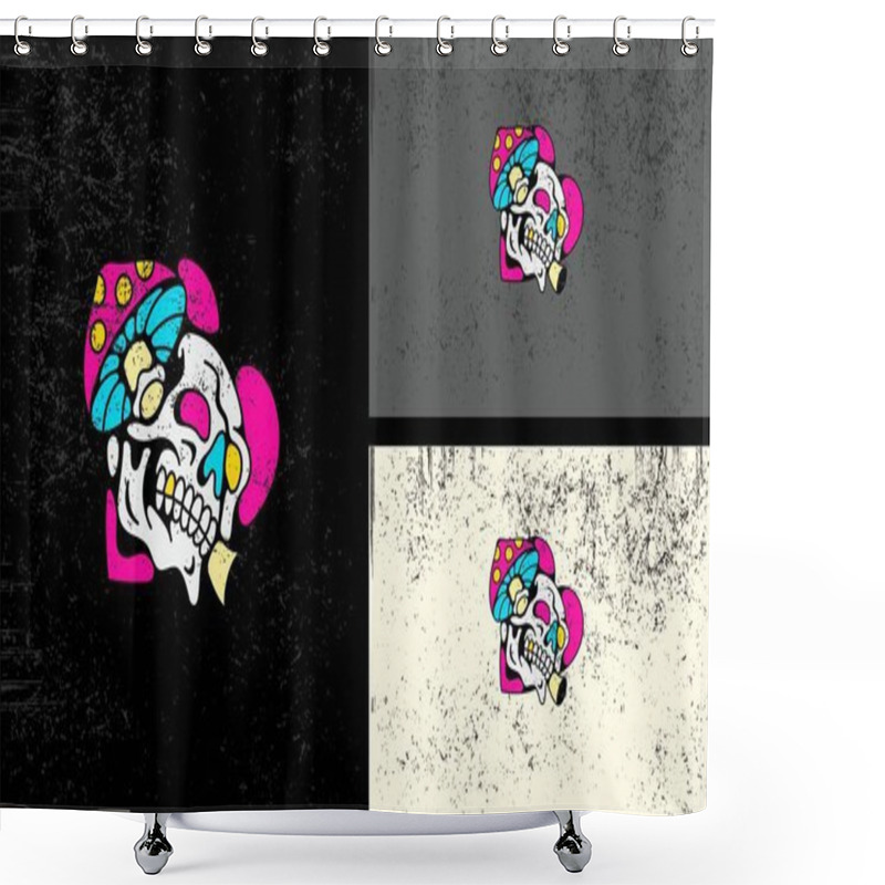 Personality  Head Skull And Flowers Vector Mascot Design Shower Curtains