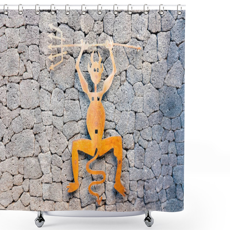 Personality  Timanfaya Devil - Made Of Oxidized Iron A Symbol Of Timanfaya National Park, Lanzarote, Canary Islands, Spain. Shower Curtains