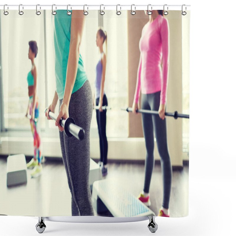 Personality  Close Up Of Women Exercising With Bars In Gym Shower Curtains