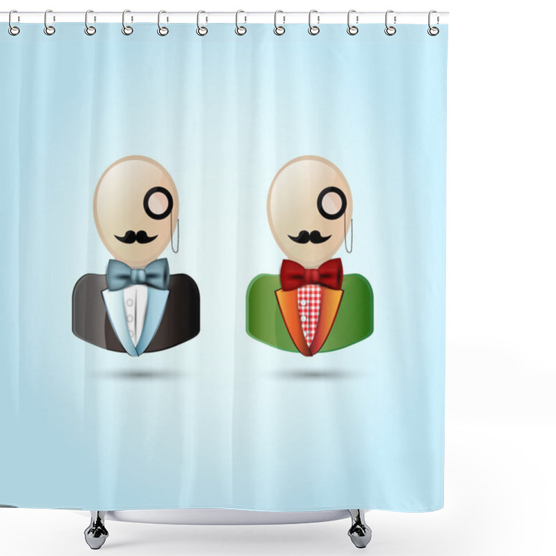 Personality  Faces With Mustaches, Monocle, Suits, And A Bow Tie - Vector Illustration. Shower Curtains