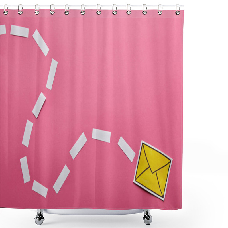 Personality  Top View Of Yellow Sending Delivering Email Sign On Pink Background Shower Curtains