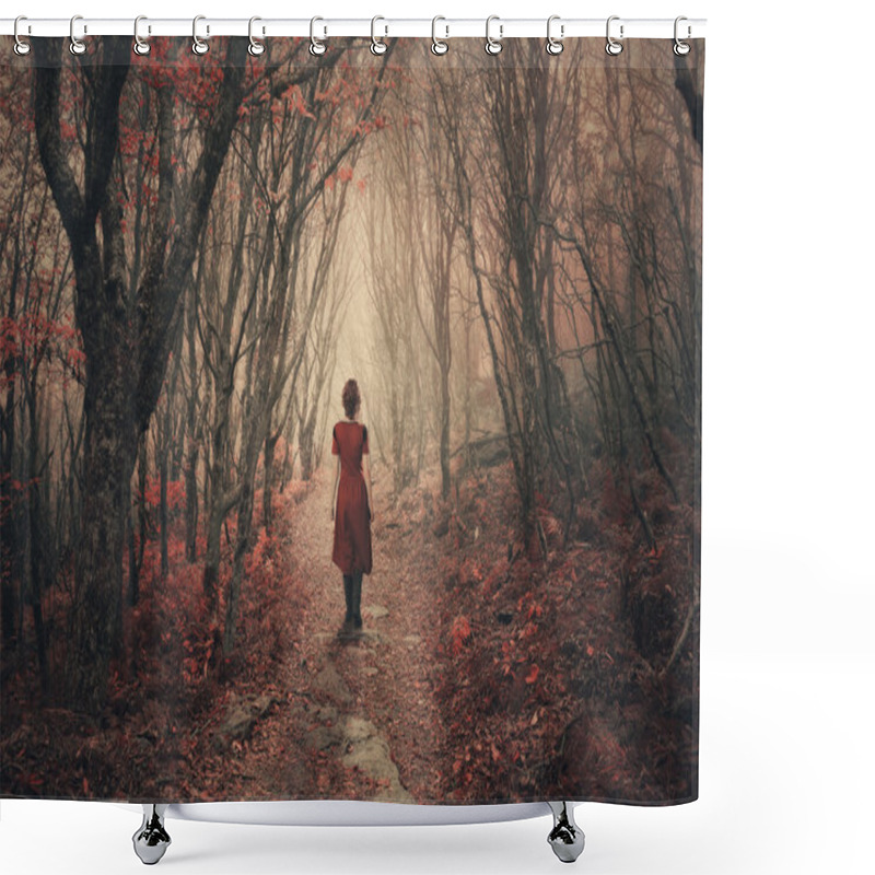 Personality  Woman And Foggy Forest. Shower Curtains