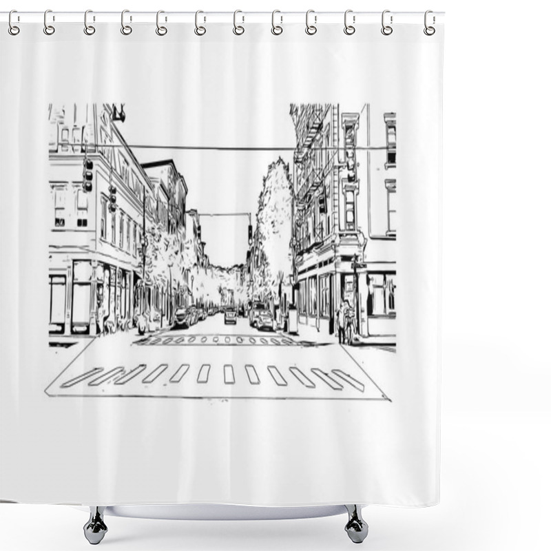 Personality  Print Building View With Landmark Of Cincinnati Is A City In Ohio. Hand Drawn Sketch Illustration In Vector. Shower Curtains