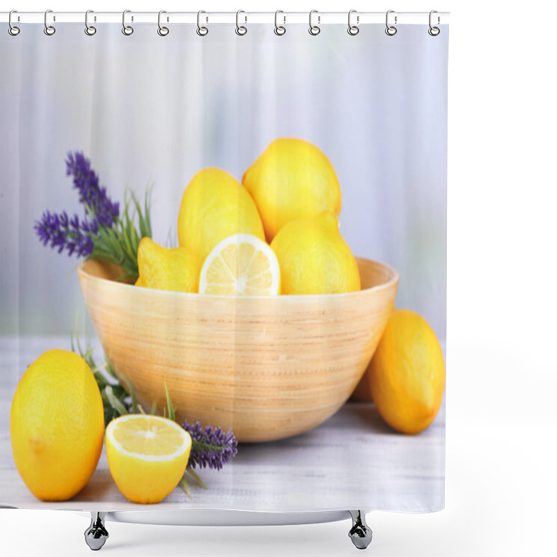 Personality  Still Life With Fresh Lemons And Lavender On Light Background Shower Curtains