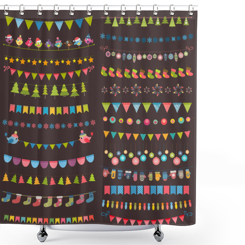 Personality  Christmas Flags, Bunting And Garland Collection Shower Curtains