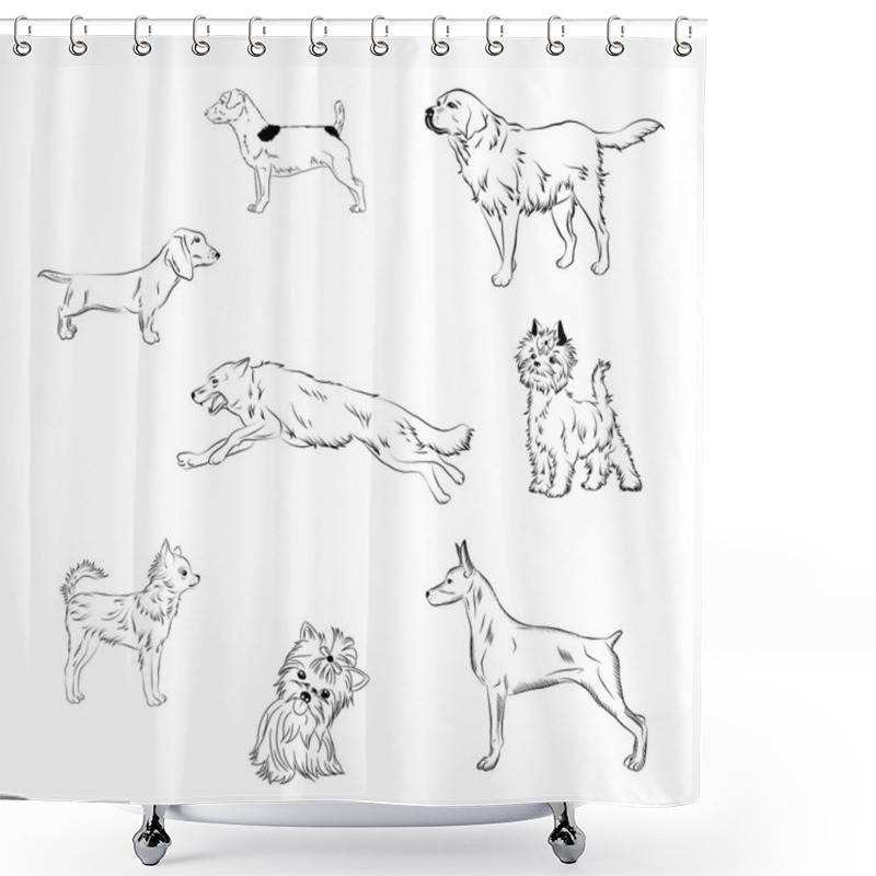 Personality  Black And White Dogs Shower Curtains