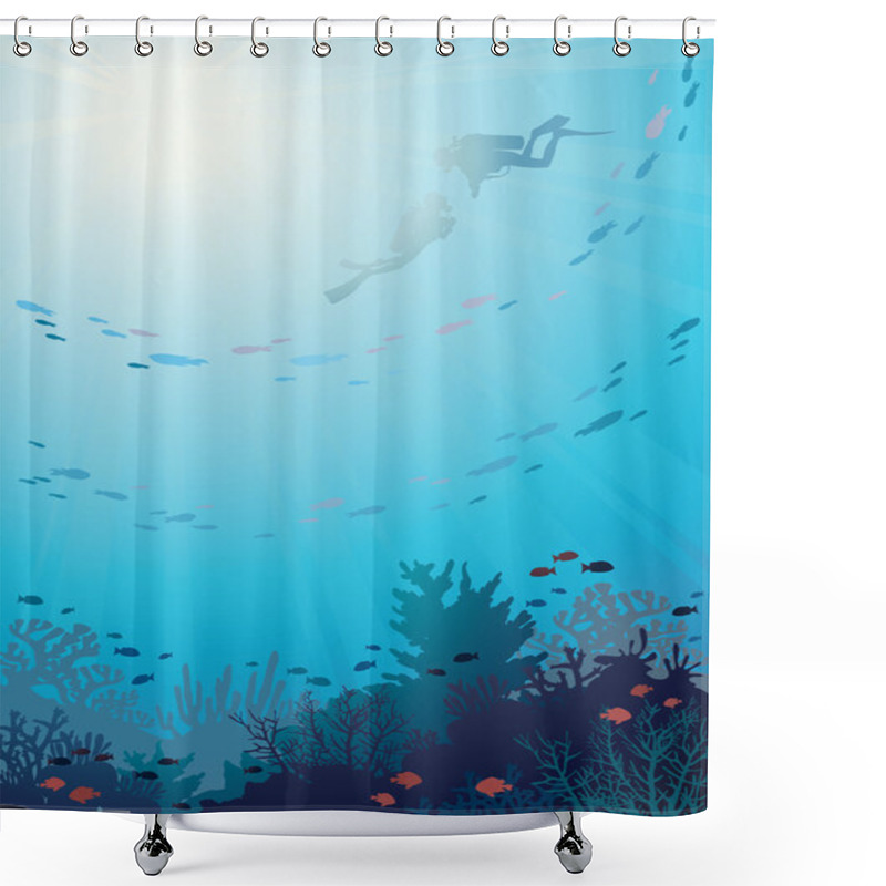 Personality  Underwater - Coral Reef And Divers. Shower Curtains