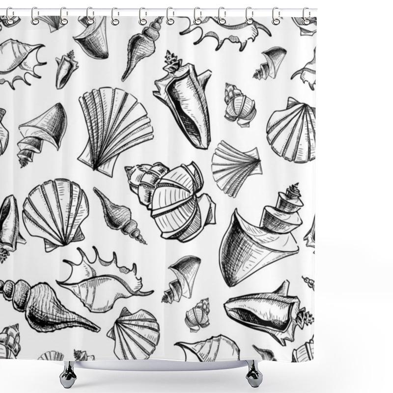 Personality  Sea Shells Sketch Background. Seamless Vector Pattern Shower Curtains