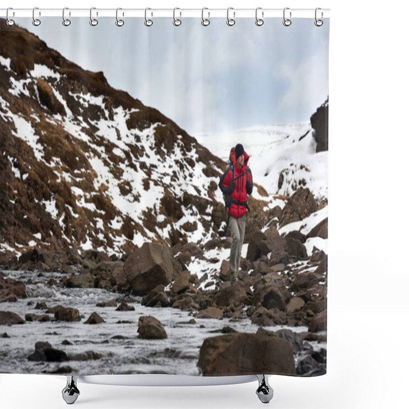 Personality  Hiking In Extreme Weather Shower Curtains