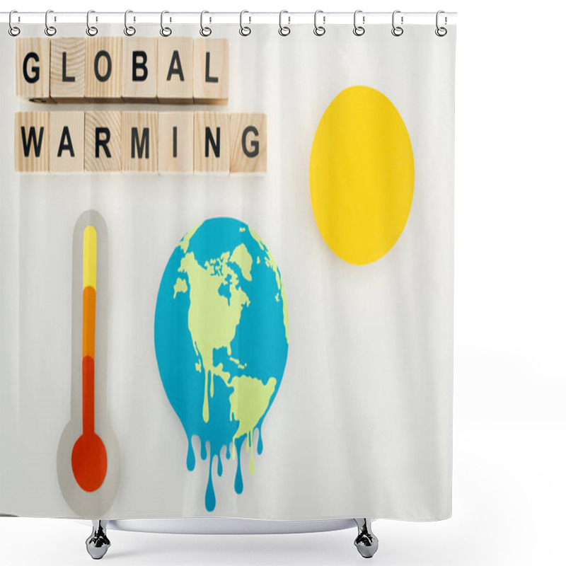 Personality  Paper Cut Melting Earth And Sun, Thermometer With High Temperature Indication On Scale, And Wooden Cubes With 