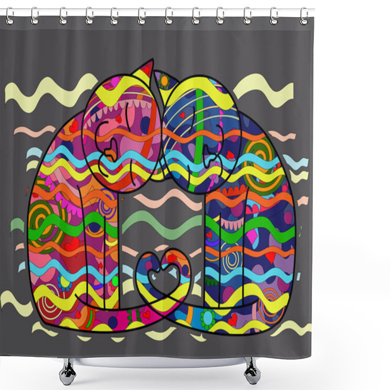 Personality  Couple Of Lovers Cats Shower Curtains