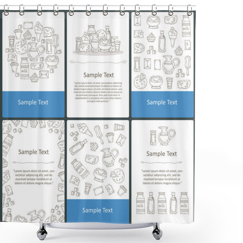 Personality  Vector Set Of Prepared Cards With Hand Drawn Dairy Products, Mil Shower Curtains