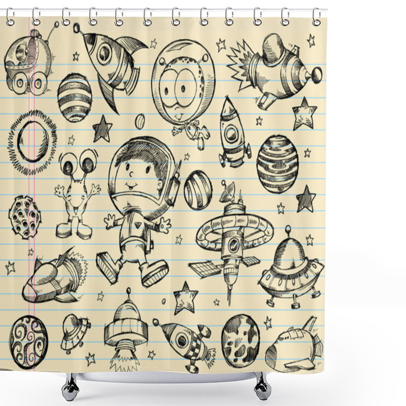 Personality  Outer Space Doodle Sketch Vector Illustration Set Shower Curtains