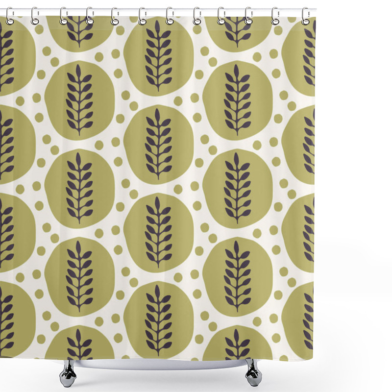 Personality  Floral Ethnic Leaf Motif Scandi Style. Vector Seamless Pattern. Folk Art Nature Carved Block Textiles Swatch. Modern Monochrome Home Decor. Isolated Motif. Trendy Plant Leaves Foliage All Over Print. Shower Curtains