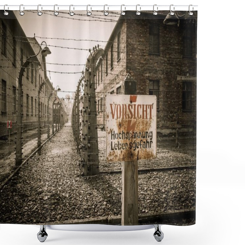 Personality  Electric Fence In Former Nazi Concentration Camp Auschwitz I, Poland Shower Curtains