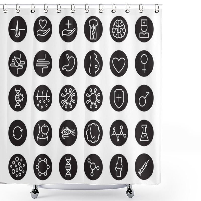 Personality  Set Of Icons Of Medicine. Medical Symbols In A Black Circle. Linear Vector Illustration Isolated On White Background. Shower Curtains